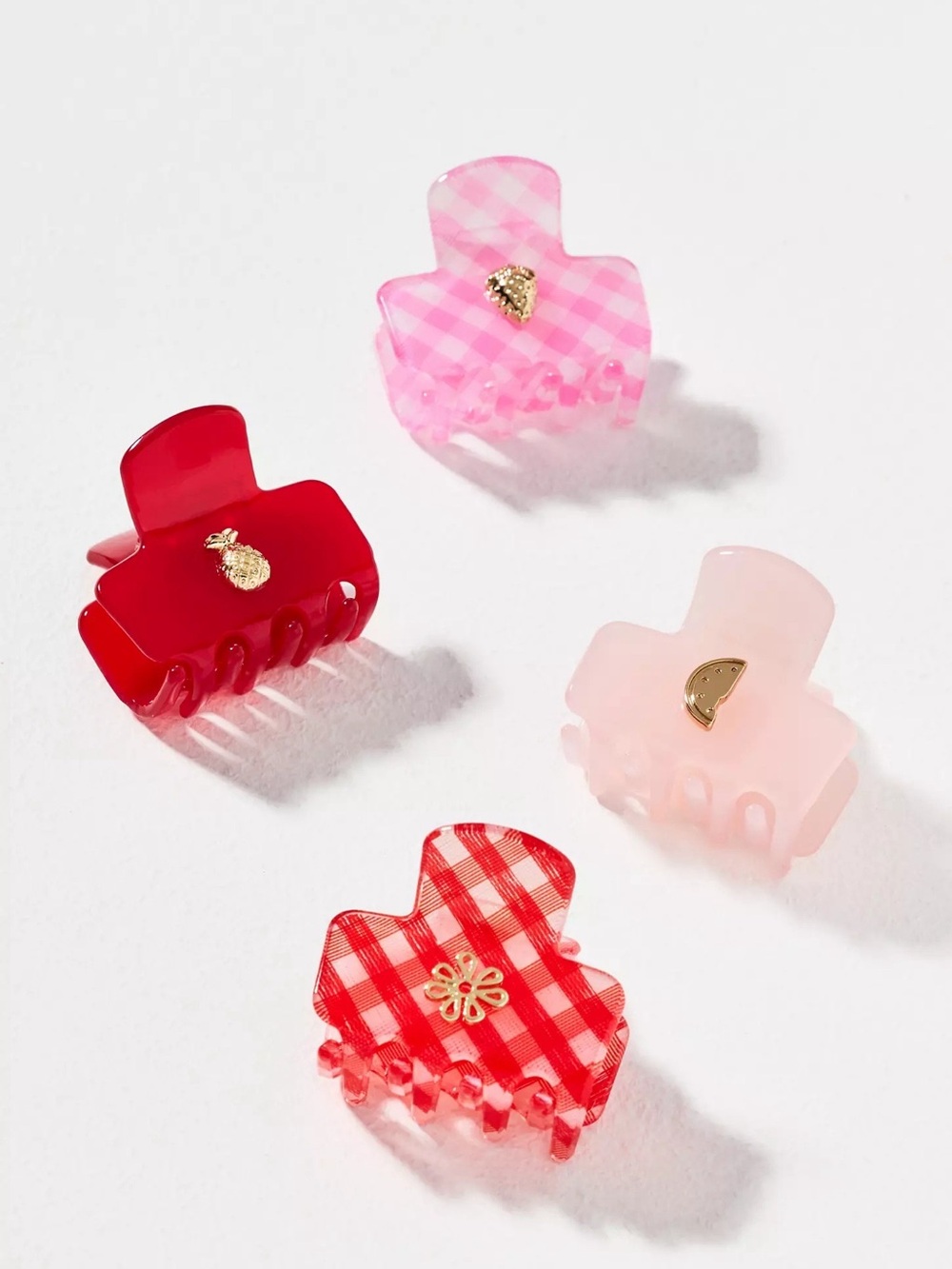 NWT Anthropologie Berry Icon Mini Claw Clips, Set of 4, Pink & Red